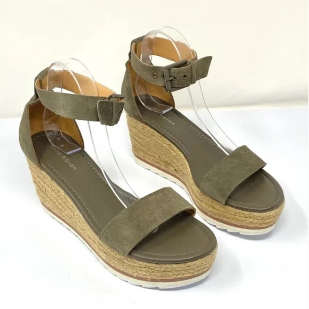 MARC FISHER Zako platform espadrille wedge suede leather gray